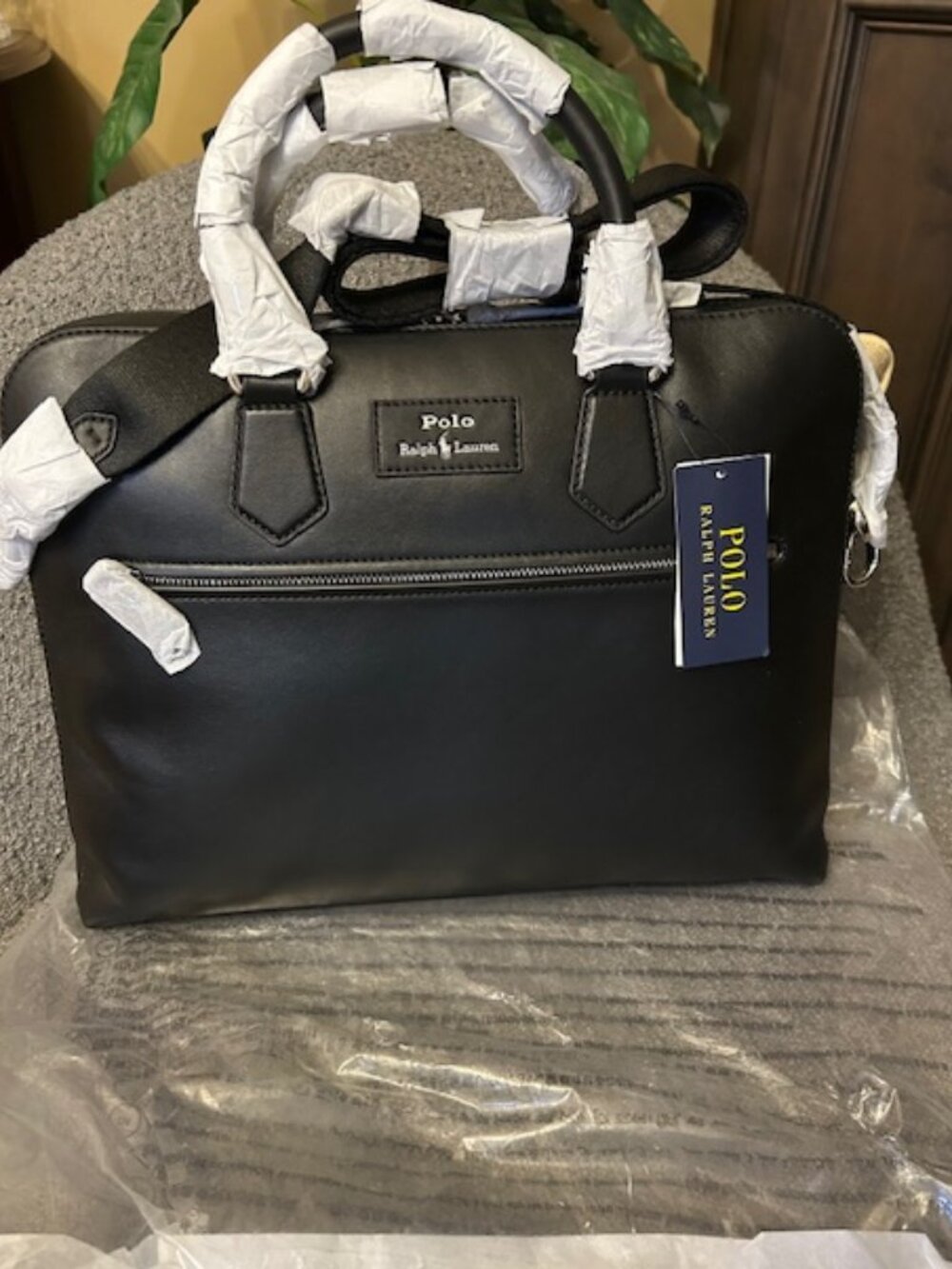 Polo Ralph Lauren Black Smooth Leather Commuter Bag With Dust Bag